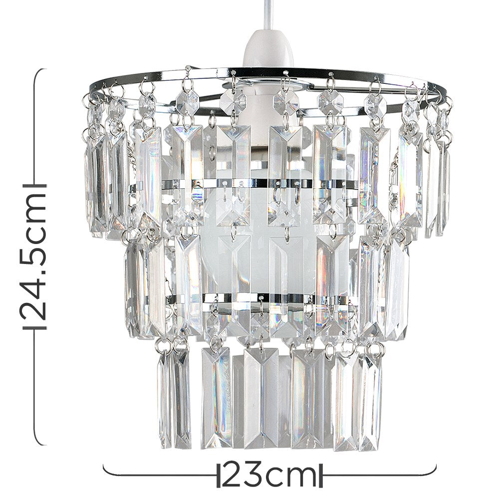 Chrome 3 Tier Pendant Shade Ceiling Light Acrylic Crystal Droplet Light With LED B22 Bulb