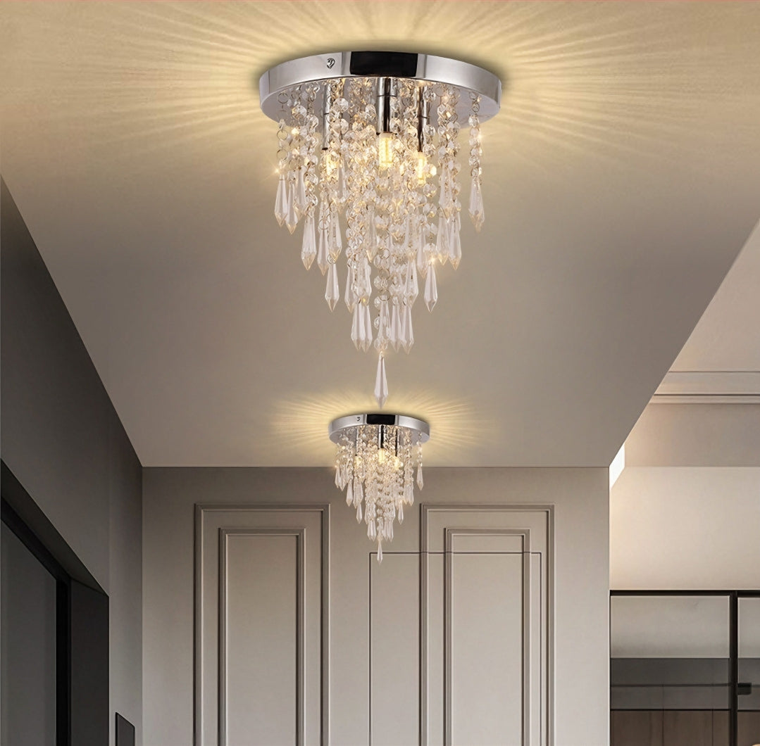 Luxury LED Crystal Chandelier Ceiling Light for Living Room Kitchen Hallway Bedroom, 25cm Diameter