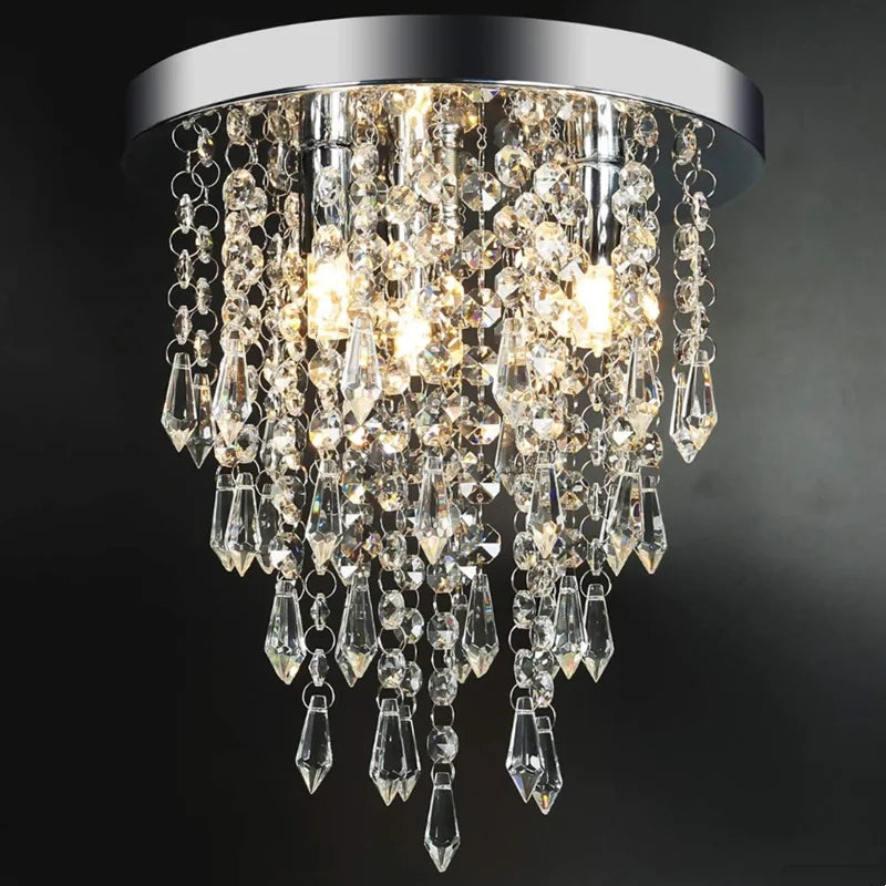 Luxury LED Crystal Chandelier Ceiling Light for Living Room Kitchen Hallway Bedroom, 25cm Diameter