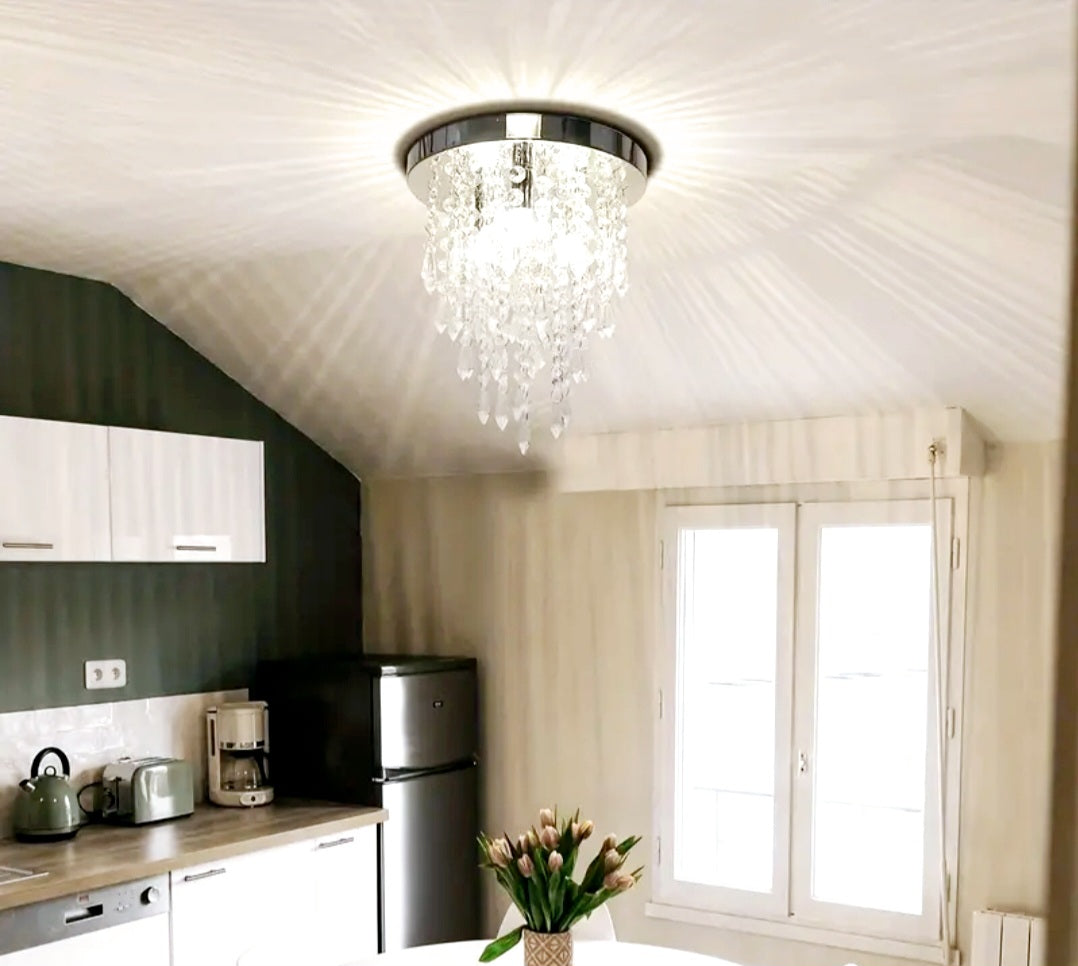 Luxury LED Crystal Chandelier Ceiling Light for Living Room Kitchen Hallway Bedroom, 25cm Diameter