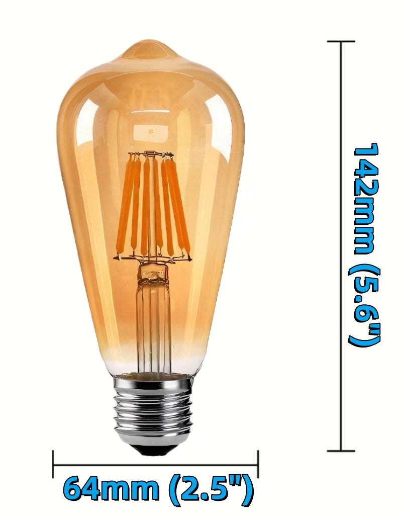 8W Vintage ST64 LED Filament Bulb, E27 Fitting, Amber Tinted Glass, Warm White Light