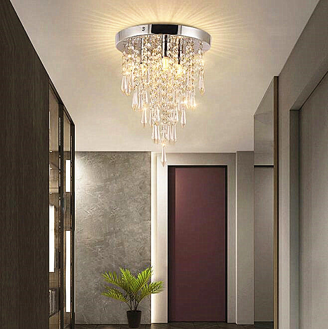 Luxury LED Crystal Chandelier Ceiling Light for Living Room Kitchen Hallway Bedroom, 25cm Diameter