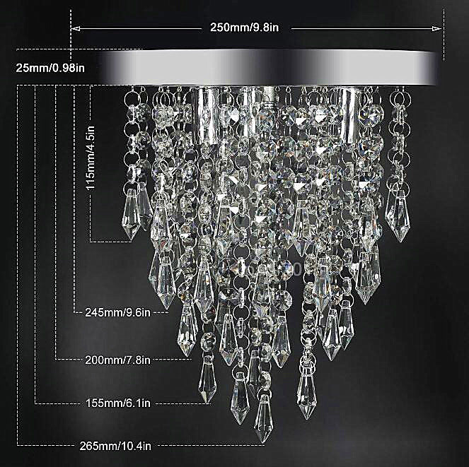 Luxury LED Crystal Chandelier Ceiling Light for Living Room Kitchen Hallway Bedroom, 25cm Diameter