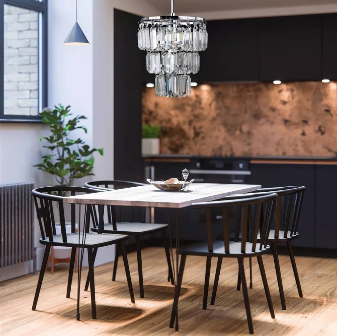 Chrome 3 Tier Pendant Shade Ceiling Light Acrylic Crystal Droplet Light With LED B22 Bulb