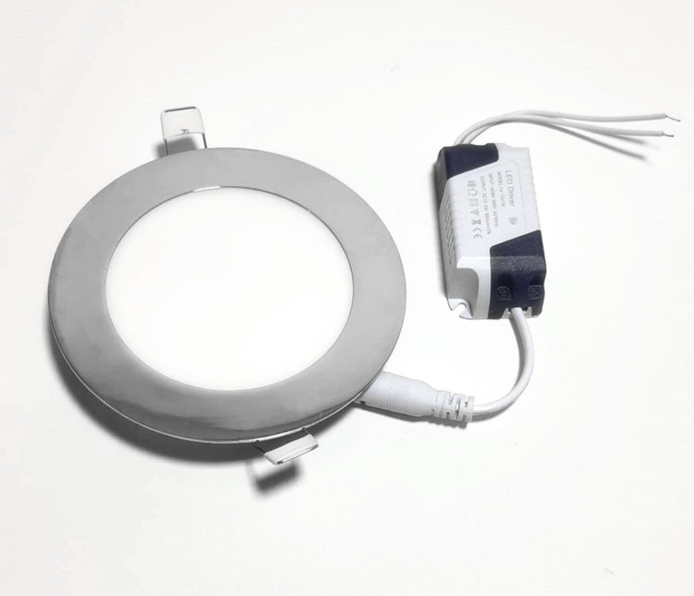 6W Recessed LED Panel Ceiling Light With Polished Chrome Frame, Bright Cool White Light Colour