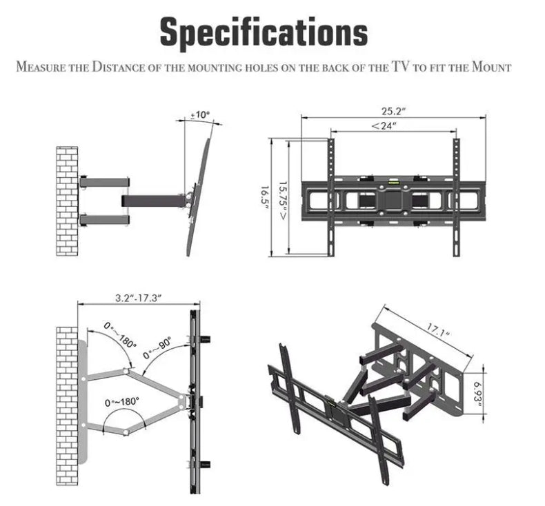 Wall Mounting TV Bracket, Fitting 32-70" Screen, Tilt/Swivel/Stretch, Supports Up To 50kg, VESA600x400 Compatible