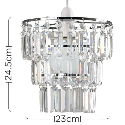 Chrome 3 Tier Pendant Shade Ceiling Light Acrylic Crystal Droplet Light With LED B22 Bulb