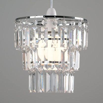 Chrome 3 Tier Pendant Shade Ceiling Light Acrylic Crystal Droplet Light With LED B22 Bulb