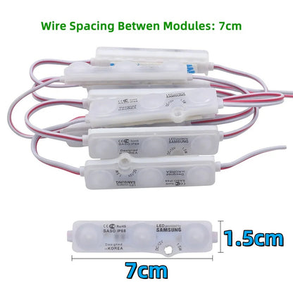 50Pcs Ultra Bright 12V Powered LED Module Light IP68 waterproof Self-Adhesive Back Tape, Cool White / Warm White