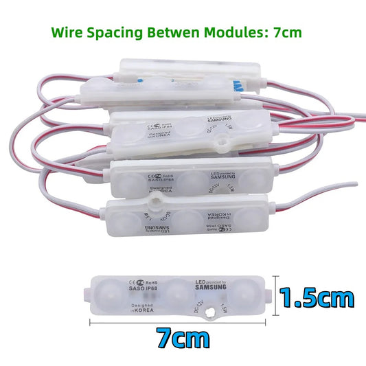 50Pcs Ultra Bright 12V Powered LED Module Light IP68 waterproof Self-Adhesive Back Tape, Cool White / Warm White