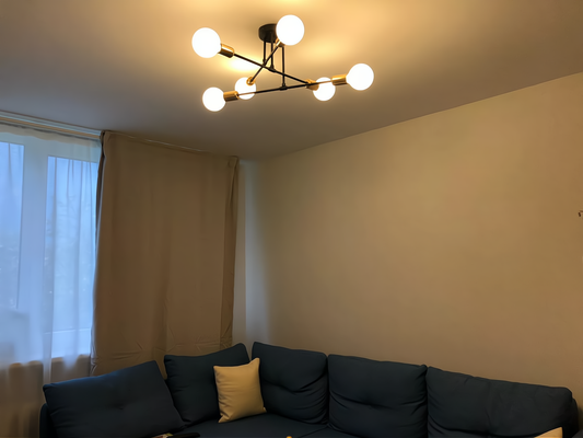 Modern Metal Pendant Chandelier LED Ceiling Light, E27 Bulb Fitting, Black + Gold Colour, Bedroom, Living Room, Kitchen (Collection From Warehouse))