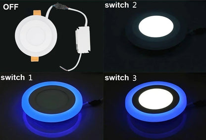 Blue+Cool White LED Panel Light, Recessed Mounting, 3+3W / 6+3W / 12+4W / 18+6W