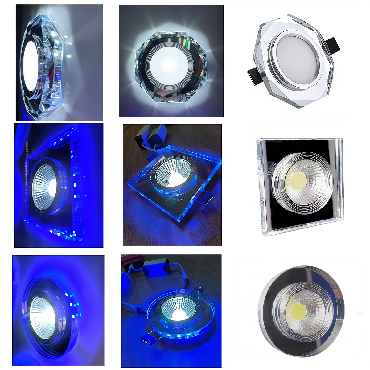 9W K9 Glass Crystal Recessed Ceiling Light, Dual Tone Downlight, Spot Light, Two Power Supplies