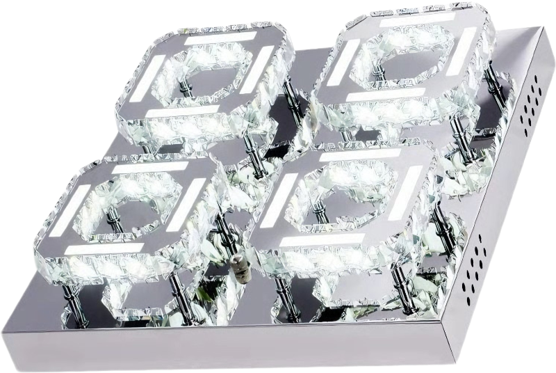 Square K9 Glass Crystal Surface Mounting LED Ceiling Light, 1/2/4 Way, Super Bright Cool White