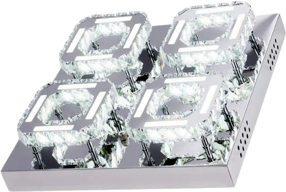 Square K9 Glass Crystal Surface Mounting LED Ceiling Light, 1/2/4 Way, Super Bright Cool White