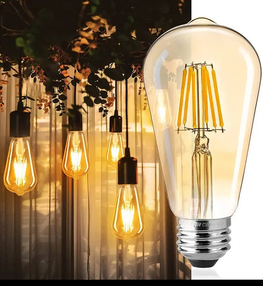 8W Vintage ST64 LED Filament Bulb, E27 Fitting, Amber Tinted Glass, Warm White Light