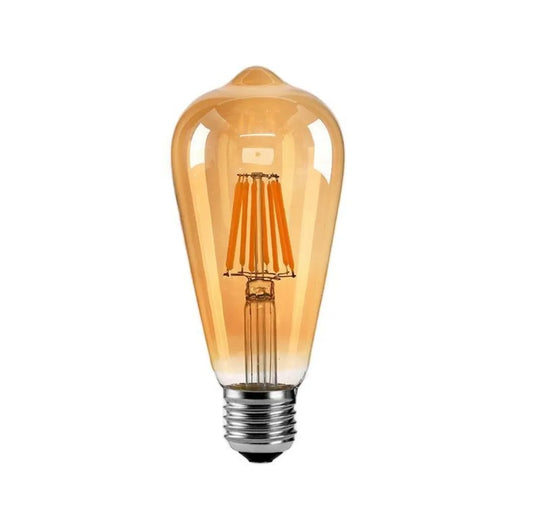 8W Vintage ST64 LED Filament Bulb, E27 Fitting, Amber Tinted Glass, Warm White Light