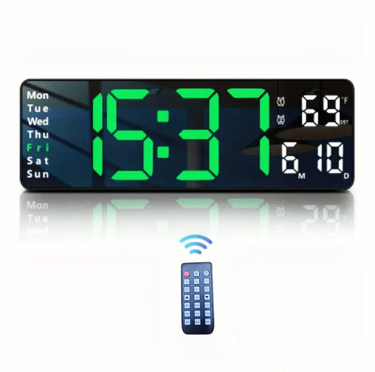 Large Green Digital LED Clock Alarm Time / Date / Week / Month / Temperature Display With Remote Control, Size: 38.8 x 13 x 3.3cm&nbsp;