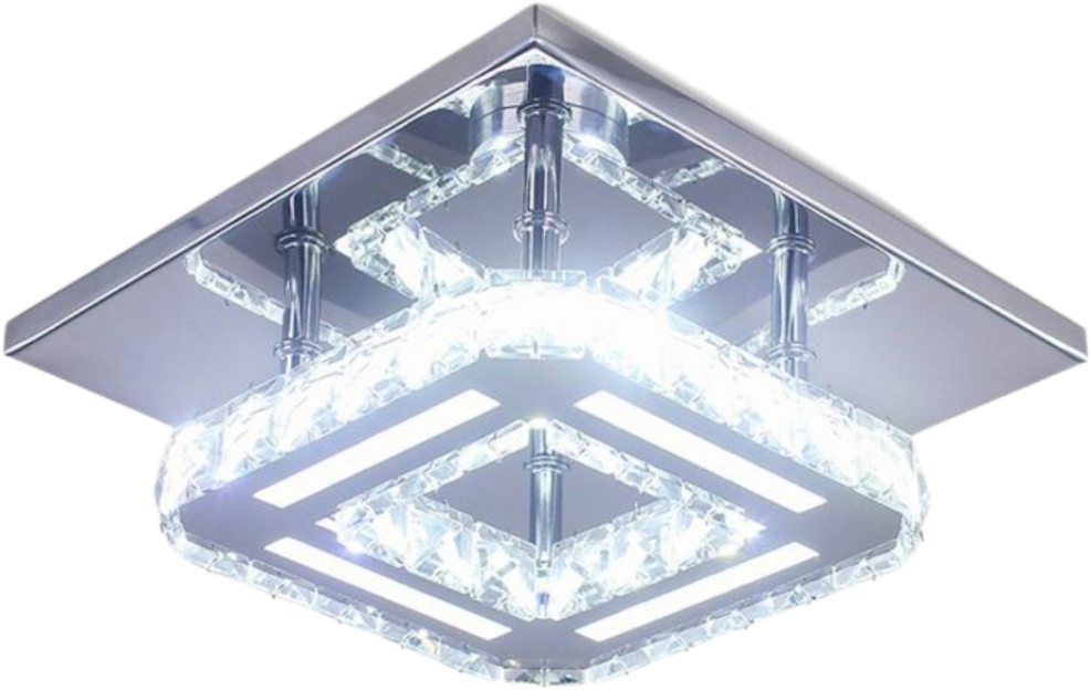 Square K9 Glass Crystal Surface Mounting LED Ceiling Light, 1/2/4 Way, Super Bright Cool White