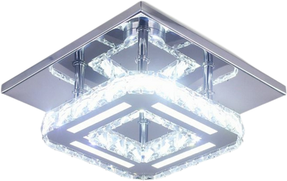 Square K9 Glass Crystal Surface Mounting LED Ceiling Light, 1/2/4 Way, Super Bright Cool White