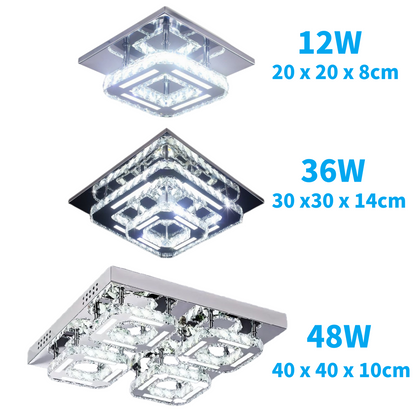 Square K9 Glass Crystal Surface Mounting LED Ceiling Light, 1/2/4 Way, Super Bright Cool White