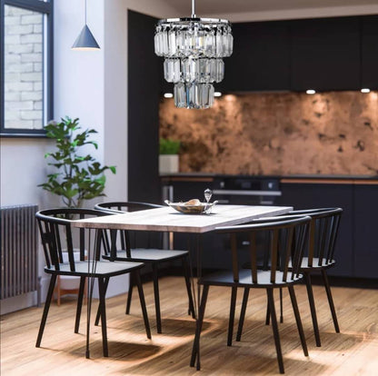 Chrome 3 Tier Pendant Shade Ceiling Light Acrylic Crystal Droplet Light With LED B22 Bulb