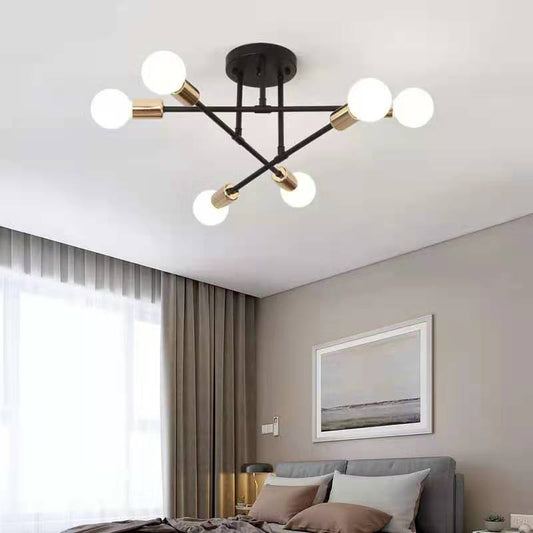 Modern Metal Pendant Chandelier LED Ceiling Light, E27 Bulb Fitting, Black + Gold Colour, Bedroom, Living Room, Kitchen (Collection From Warehouse))