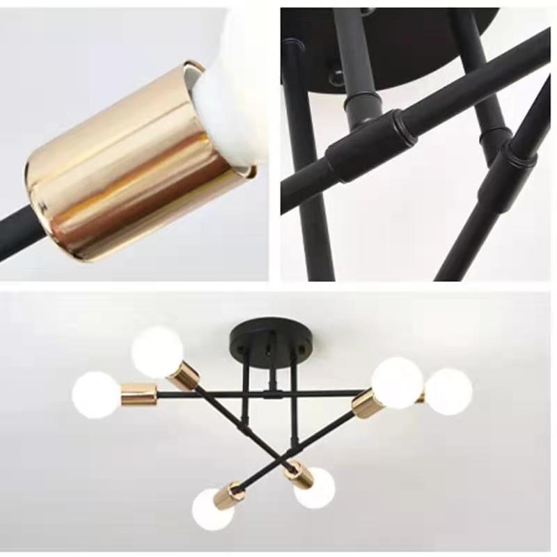 Modern Metal Pendant Chandelier LED Ceiling Light, E27 Bulb Fitting, Black + Gold Colour, Bedroom, Living Room, Kitchen (Collection From Warehouse))