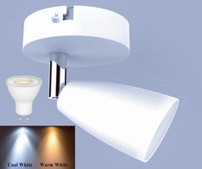 Modern Adjustable Single Wall / Ceiling Spotlight With LED GU10 Bulb In Cool White / Warm White
