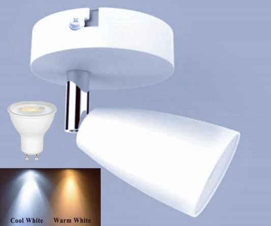 Modern Adjustable Single Wall / Ceiling Spotlight With LED GU10 Bulb In Cool White / Warm White